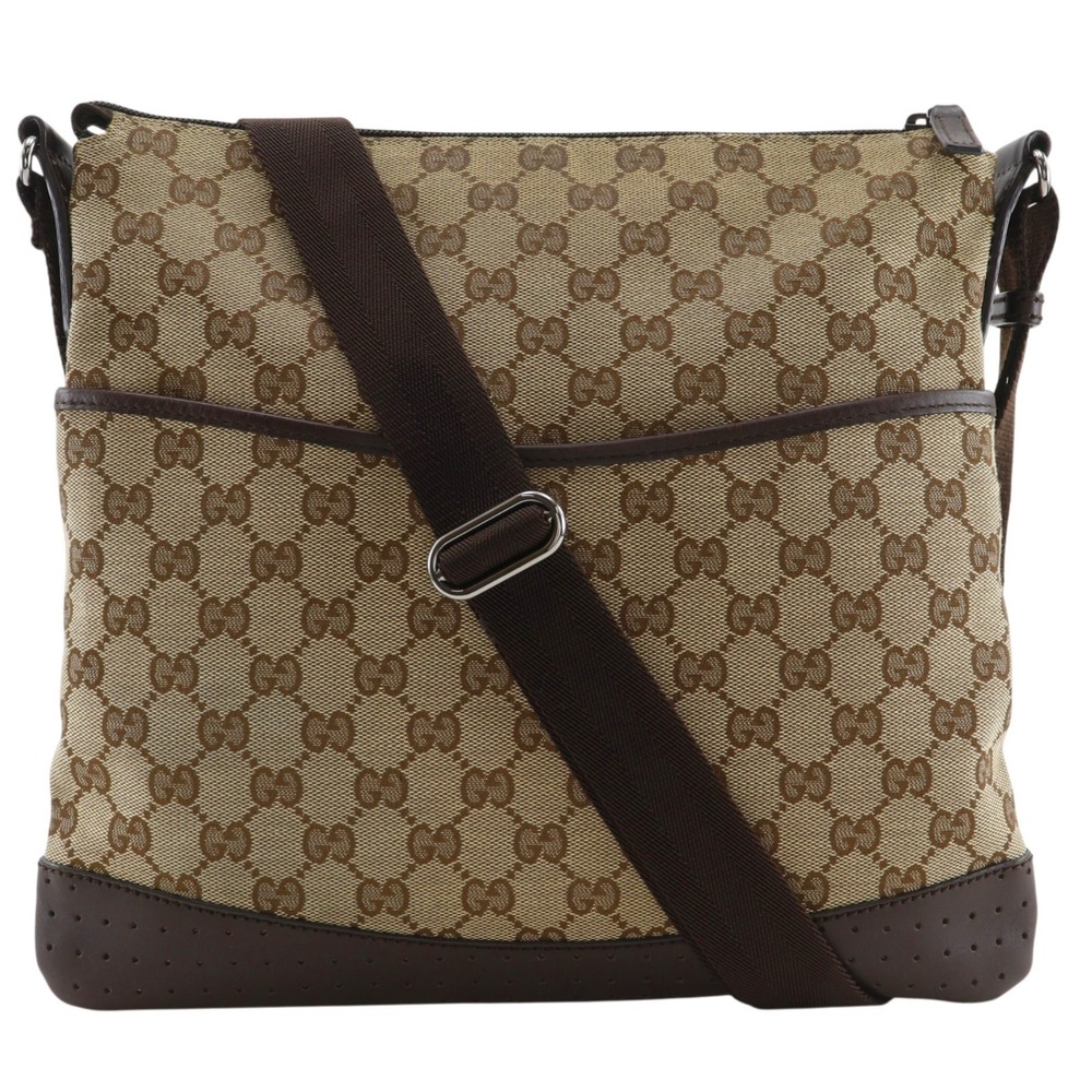 Gucci GG Canvas Zipper Crossbody Bag Brown